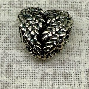 NWOB Retired Pandora Openwork Leaf Heart Charm, Nature Foliage